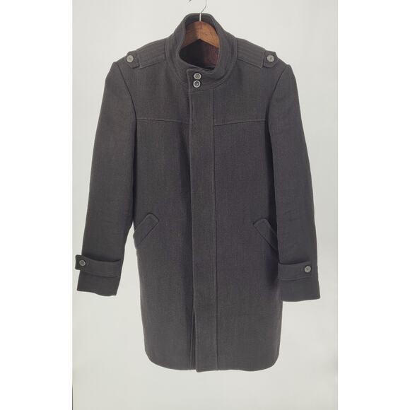 Zara Man Mens Gray Wool Blend Mid Length Shoulder Epaulets Full-Zip Coat Size L - Picture 2 of 7